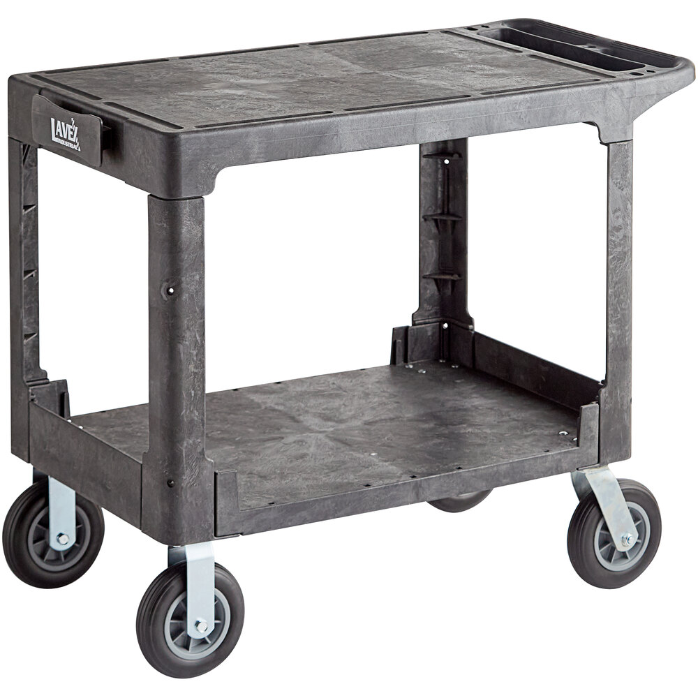 Lavex Large Black 2Shelf Utility Cart with Flat Top, BuiltIn Tool