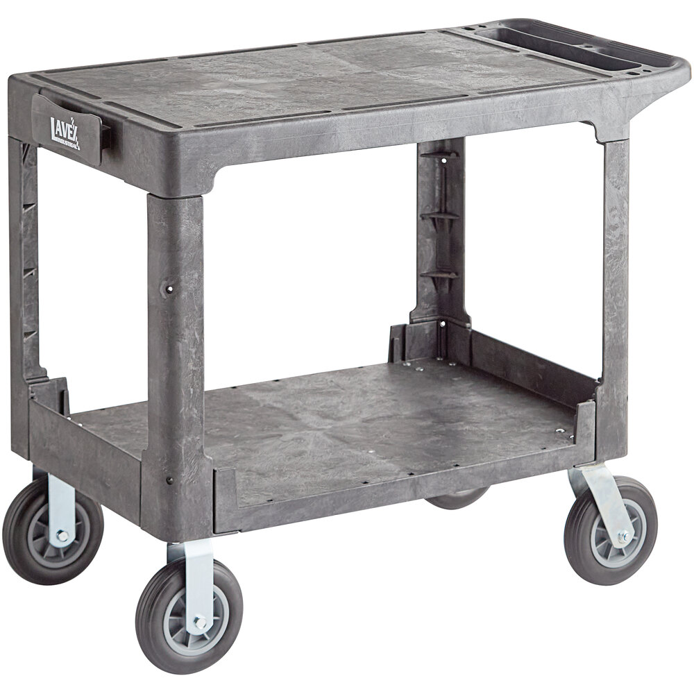 Lavex Large Gray 2Shelf Utility Cart with Flat Top, BuiltIn Tool