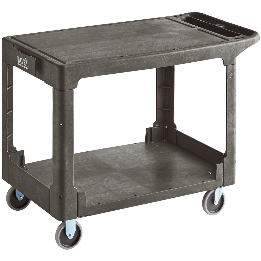 Lavex Large Black 2Shelf Utility Cart with Flat Top and BuiltIn Tool