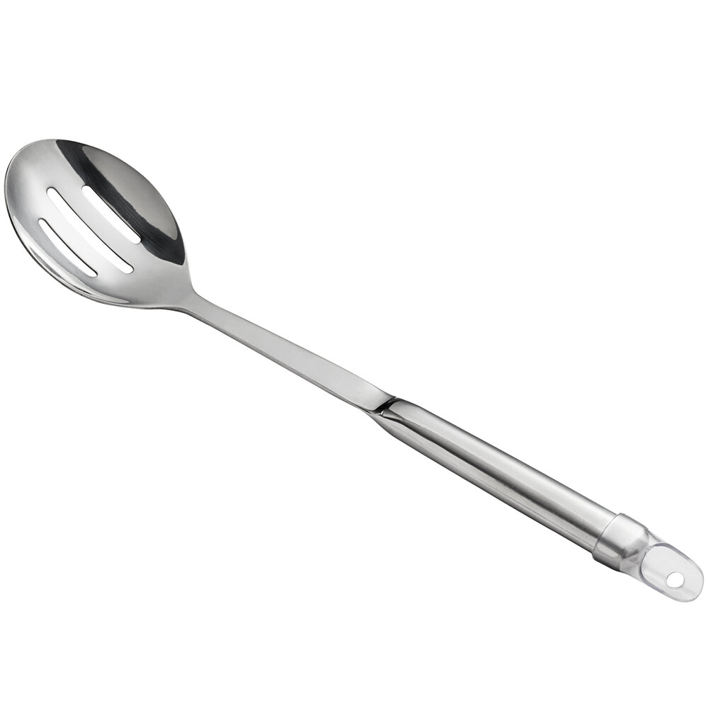 Choice 11 3/4" Hollow Stainless Steel Handle Slotted Serving Spoon