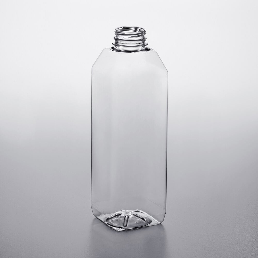 32 oz Clear PET Square Juice Bottle w/ 43 mm Closure Included