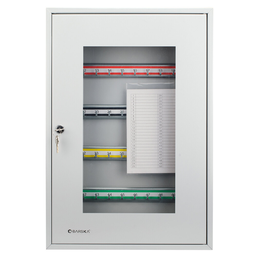 Barska CB12950 15" x 3" x 21 3/4" Gray Steel 50-Key Cabinet with Glass ...