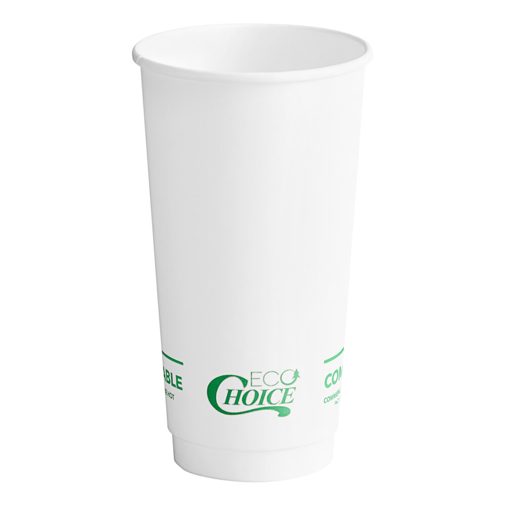 EcoChoice 20 oz. Smooth Double Wall White Compostable Paper Hot Cup ...
