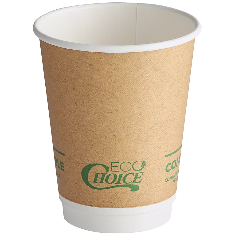 EcoChoice 12 oz. Smooth Double Wall Kraft Compostable Paper Hot Cup ...