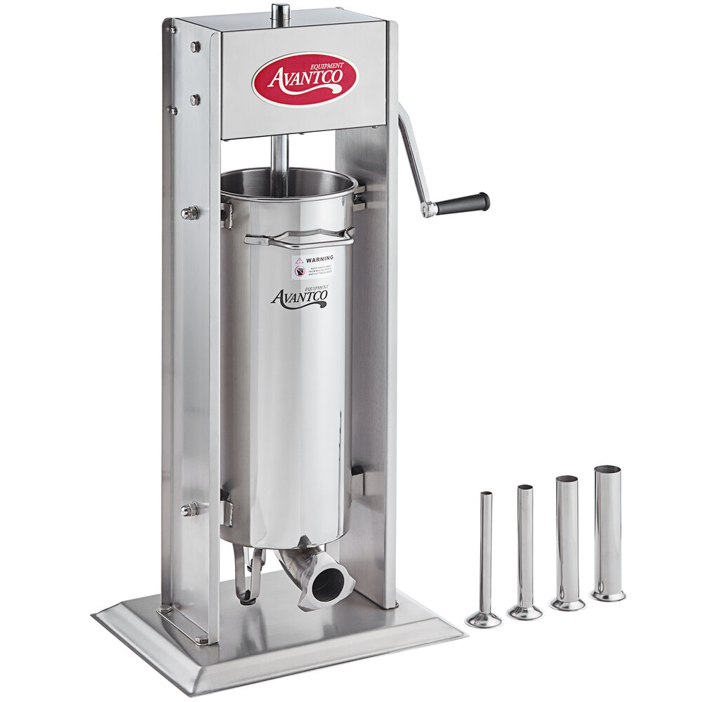 Avantco SS-11V 11 lb. Stainless Steel Vertical Manual Sausage Stuffer with  5/8, 7/8, 1 1/4, and 1 1/2 Stainless Steel Funnels