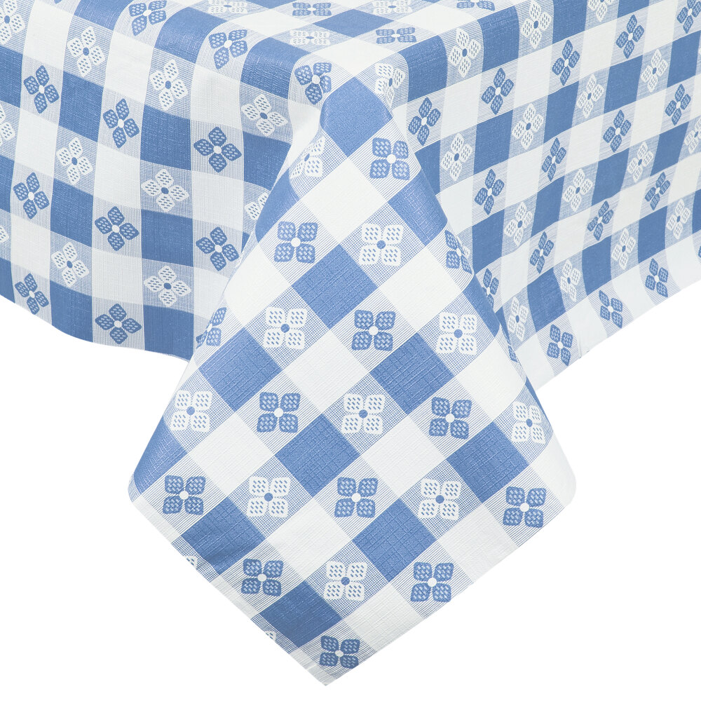 BlueCheckered Vinyl Table Cover with Flannel Back, 25 Yard Roll