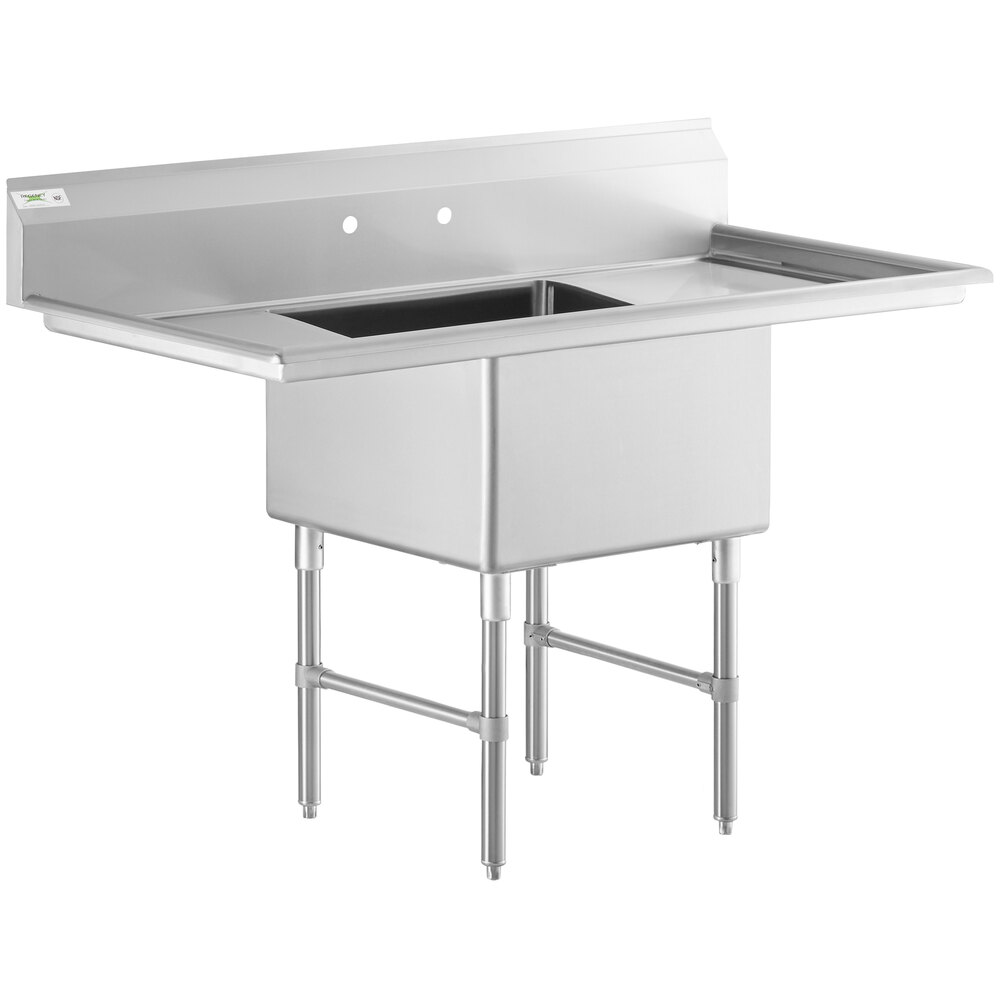 Regency 60 inch 16 Gauge Stainless Steel One Compartment Commercial Sink with Stainless Steel Legs, Cross Bracing, and 2 Drainboards - 24 inch x 24 inch x 14 inch Bowl
