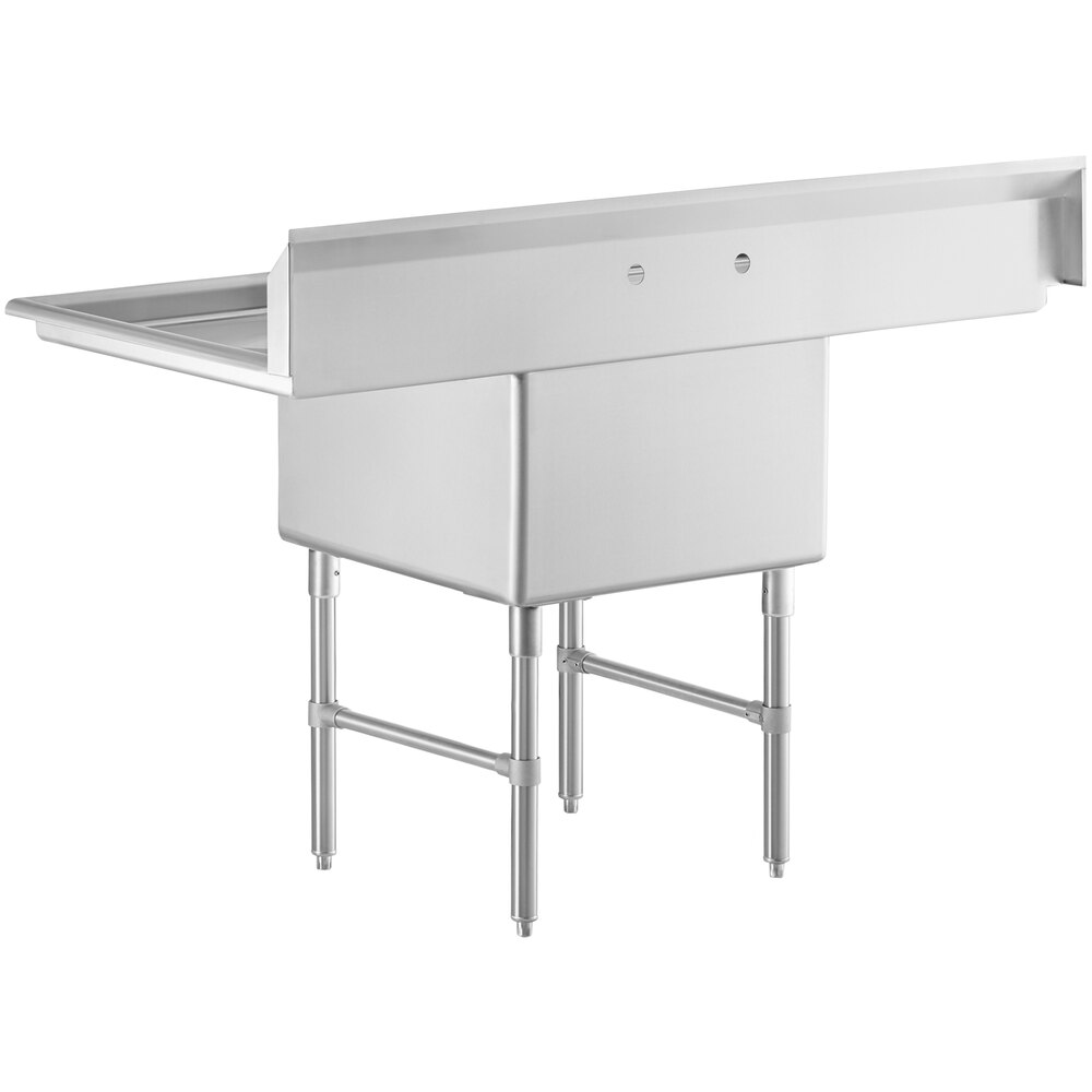 A Regency stainless steel commercial sink with legs and 2 drainboards.