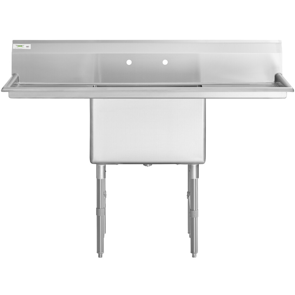 A Regency stainless steel one compartment sink with shelves and cross bracing.