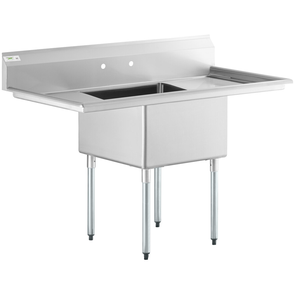 Regency 60 inch 16 Gauge Stainless Steel One Compartment Commercial Sink with Galvanized Steel Legs and 2 Drainboards - 24 inch x 24 inch x 14 inch Bowl