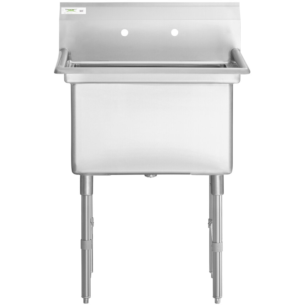 A Regency stainless steel one compartment sink with stainless steel legs and cross bracing.