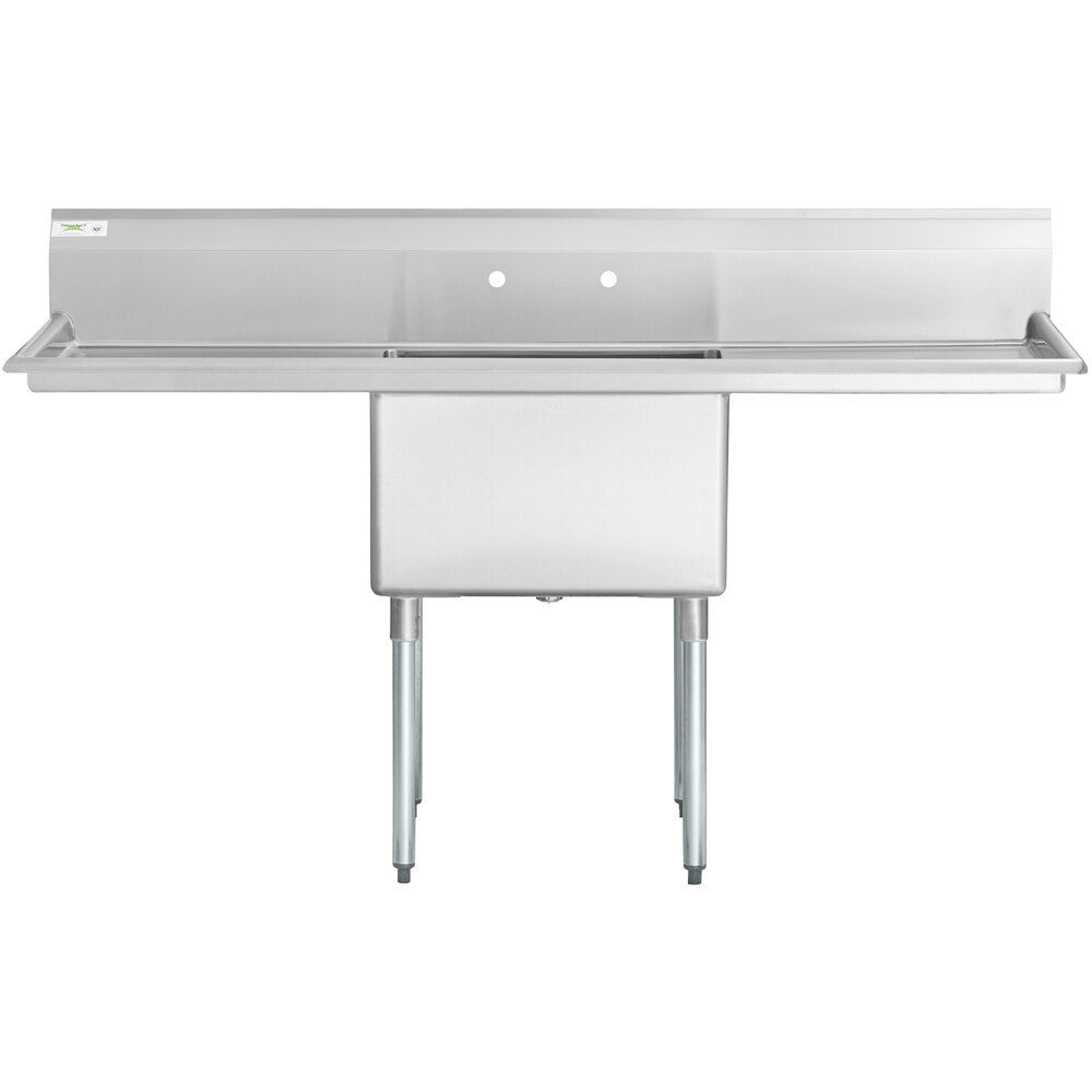 A Regency stainless steel one compartment sink with 2 drainboards.