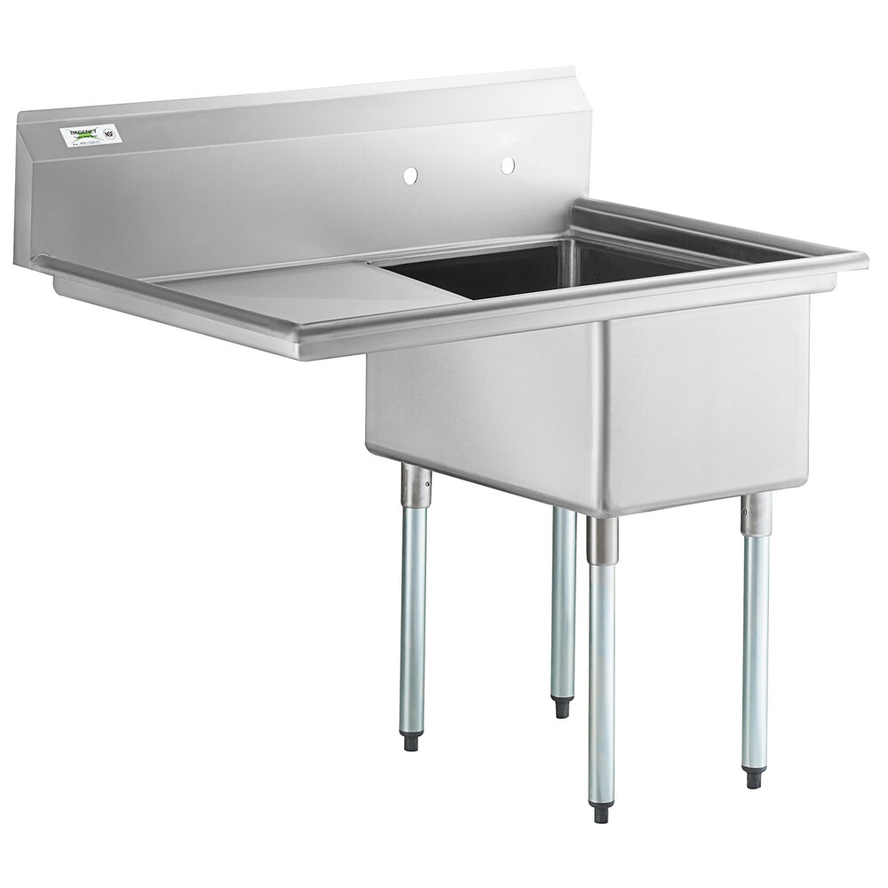 Regency 44 1/2 inch 16 Gauge Stainless Steel One Compartment Commercial Sink with Galvanized Steel Legs and 1 Drainboard - 18 inch x 18 inch x 14 inch Bowl - Left Drainboard
