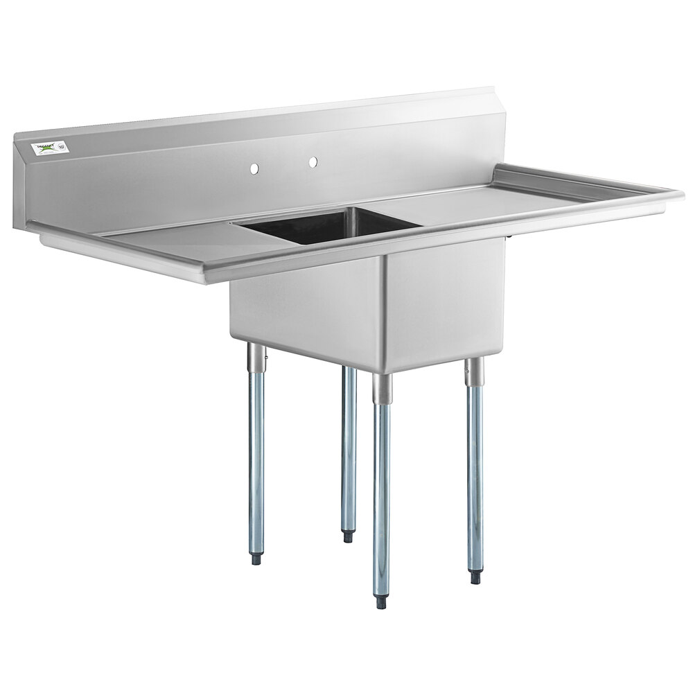 Regency 66 inch 16 Gauge Stainless Steel One Compartment Commercial Sink with Galvanized Steel Legs and 2 Drainboards - 18 inch x 18 inch x 14 inch Bowl