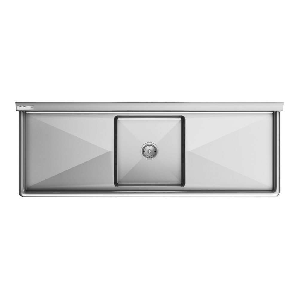 A Regency stainless steel commercial sink with two drainboards and one bowl.