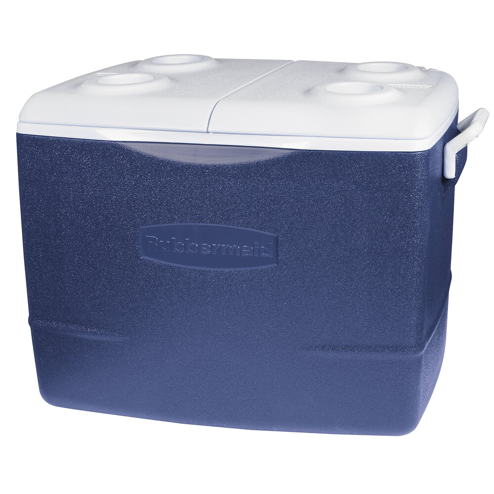 Rubbermaid 1931021 50 Qt. Blue Cooler with Side Swing Handles