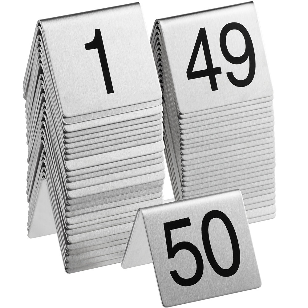 Choice 2 1/2" Stainless Steel Number Table Tents 1 to 50