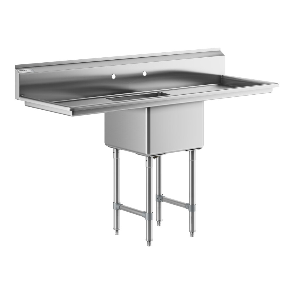A Regency stainless steel 1 compartment sink with 2 drainboards.