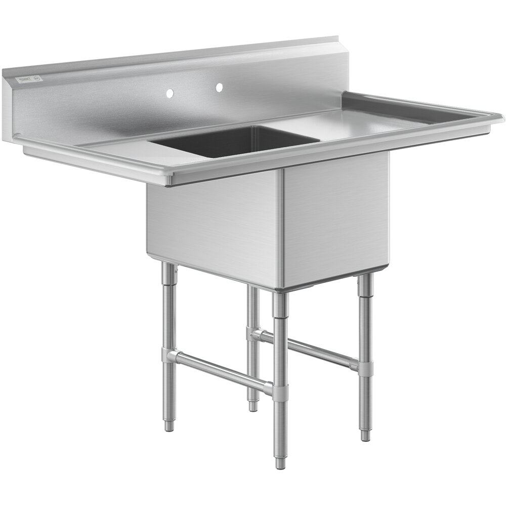 Regency 54 inch 16 Gauge Stainless Steel One Compartment Commercial Sink with Stainless Steel Legs, Cross Bracing, and 2 Drainboards - 18 inch x 24 inch x 14 inch Bowl