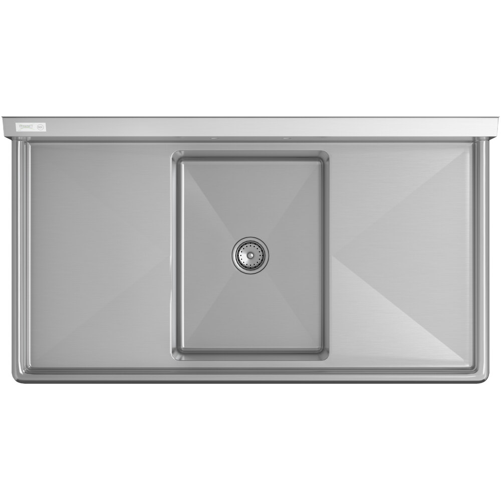 A Regency stainless steel commercial sink with 1 bowl and 2 drainboards.