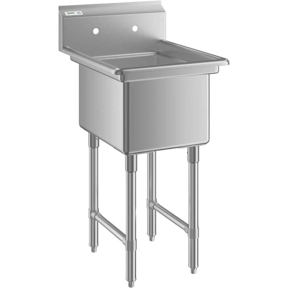 Regency 21 inch 16 Gauge Stainless Steel One Compartment Commercial Sink with Stainless Steel Legs and Cross Bracing - 16 inch x 20 inch x 12 inch Bowl