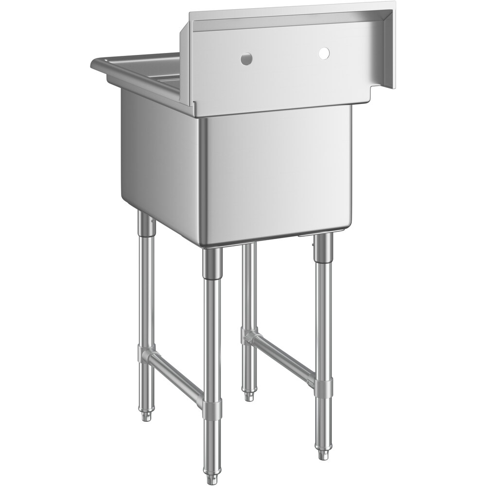 A Regency stainless steel one compartment sink with stainless steel legs and cross bracing.