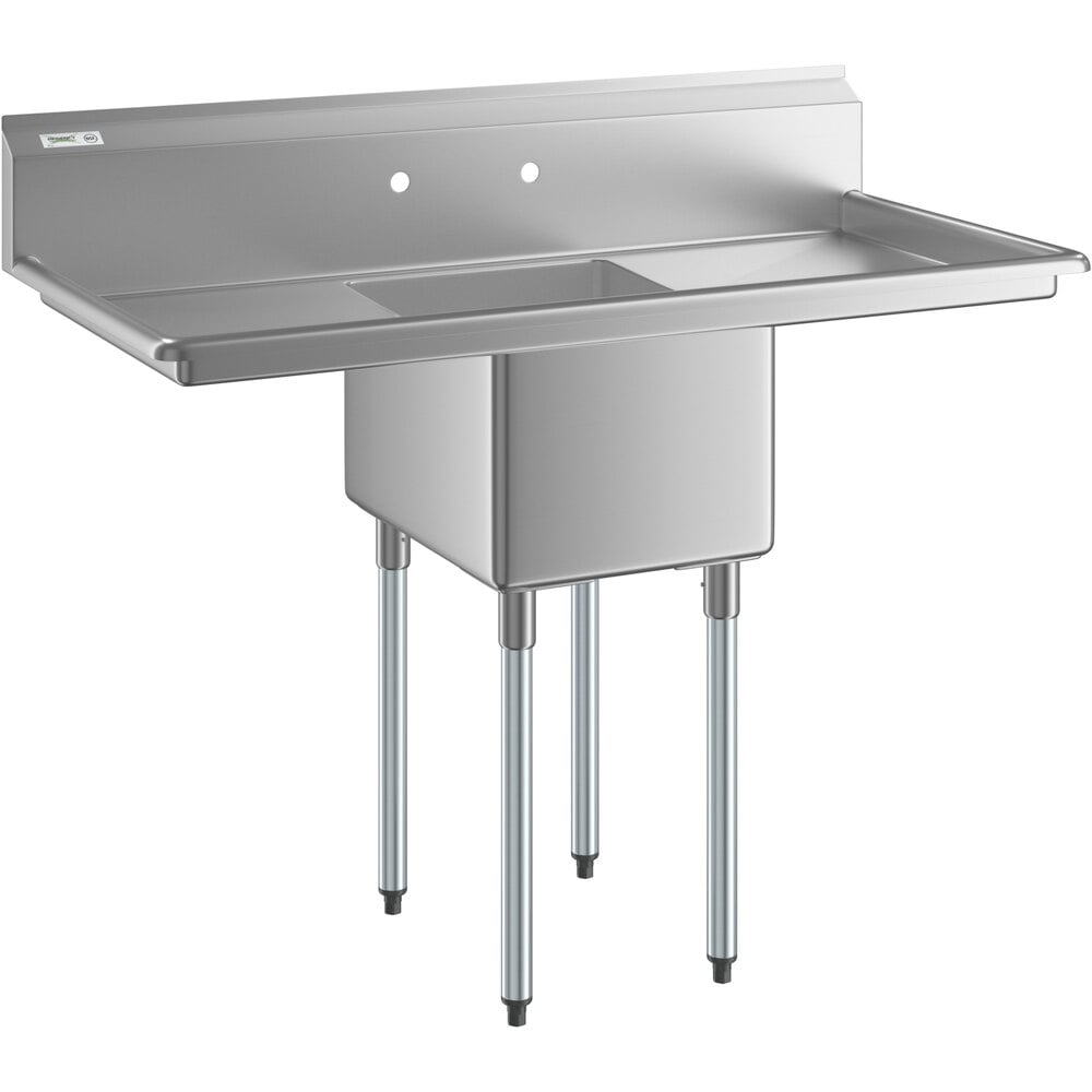 Regency 52 inch 16 Gauge Stainless Steel One Compartment Commercial Sink with Galvanized Steel Legs and 2 Drainboards - 16 inch x 20 inch x 12 inch Bowl