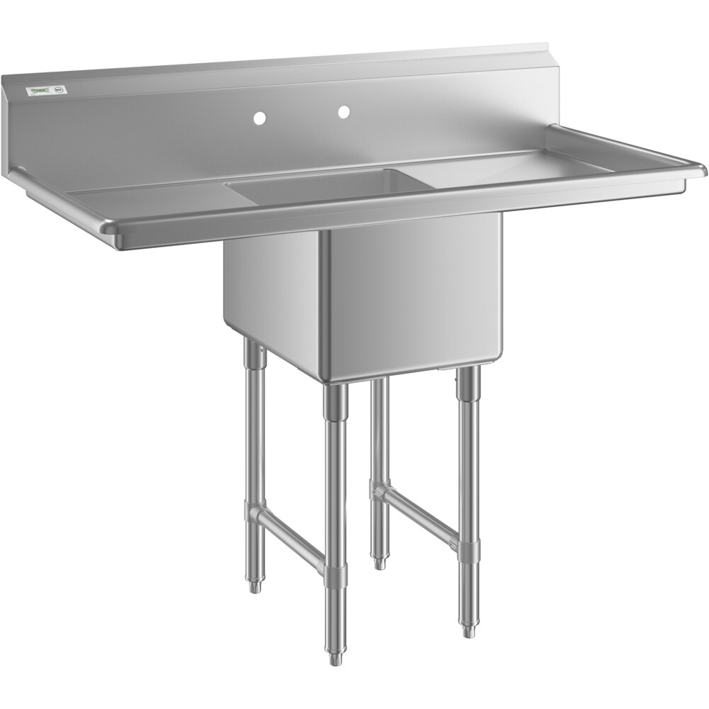 Regency 52 inch 16 Gauge Stainless Steel One Compartment Commercial Sink with Stainless Steel Legs, Cross Bracing, and 2 Drainboards - 16 inch x 20 inch x 12 inch Bowl