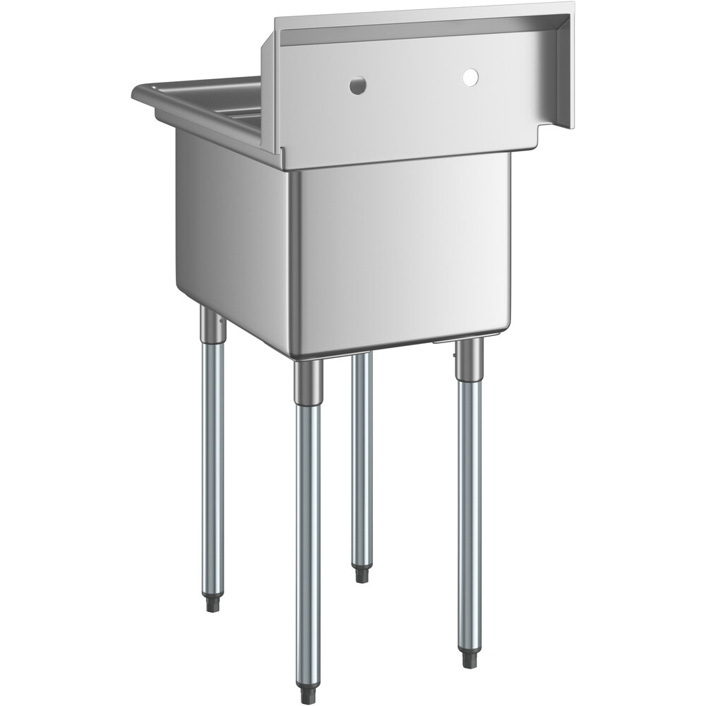 A Regency stainless steel sink with galvanized steel legs.