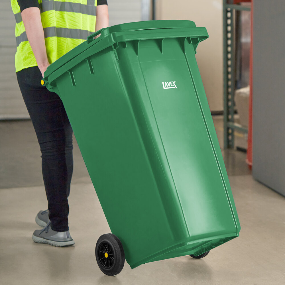 64 Gallon Green Wheeled Rectangular Trash Can with Lid