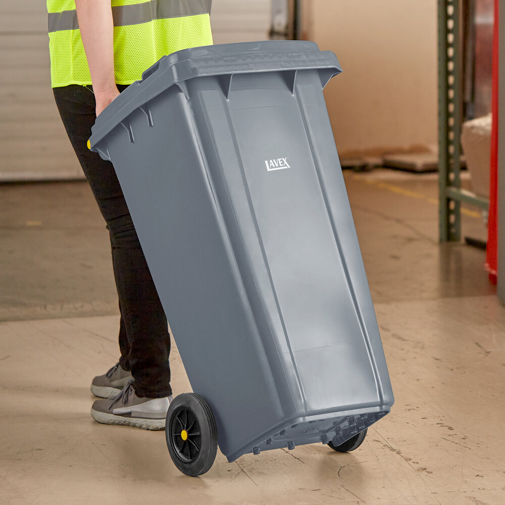 32 Gallon Gray Wheeled Rectangular Trash Can with Lid