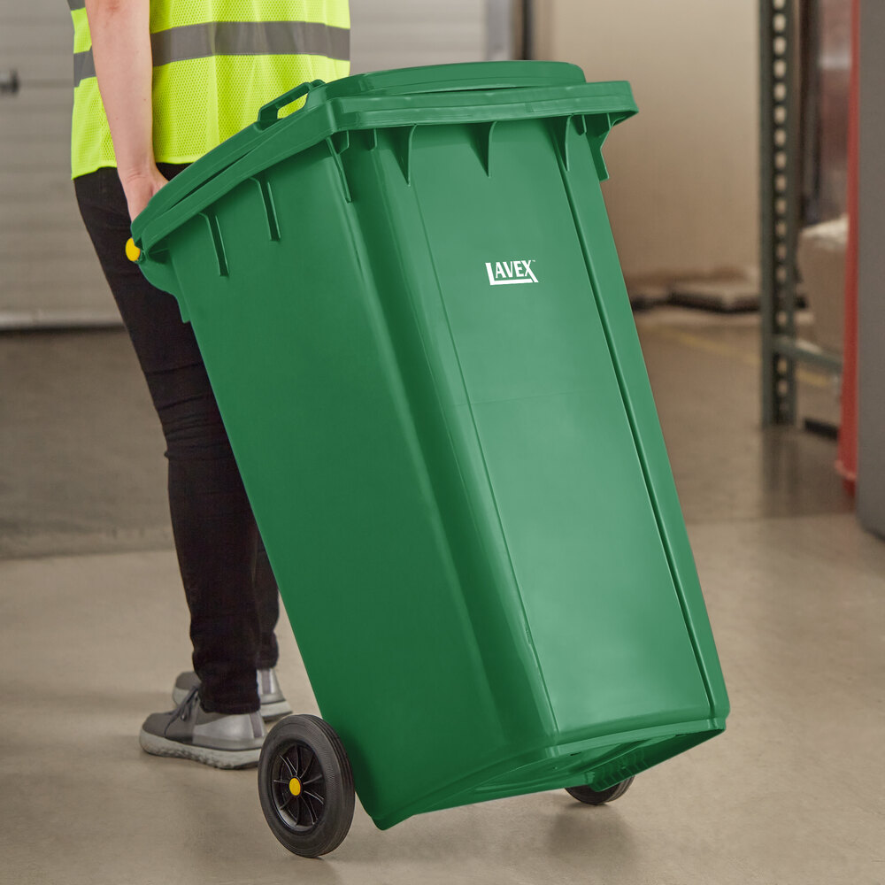 50 Gallon Green Wheeled Rectangular Trash Can with Lid