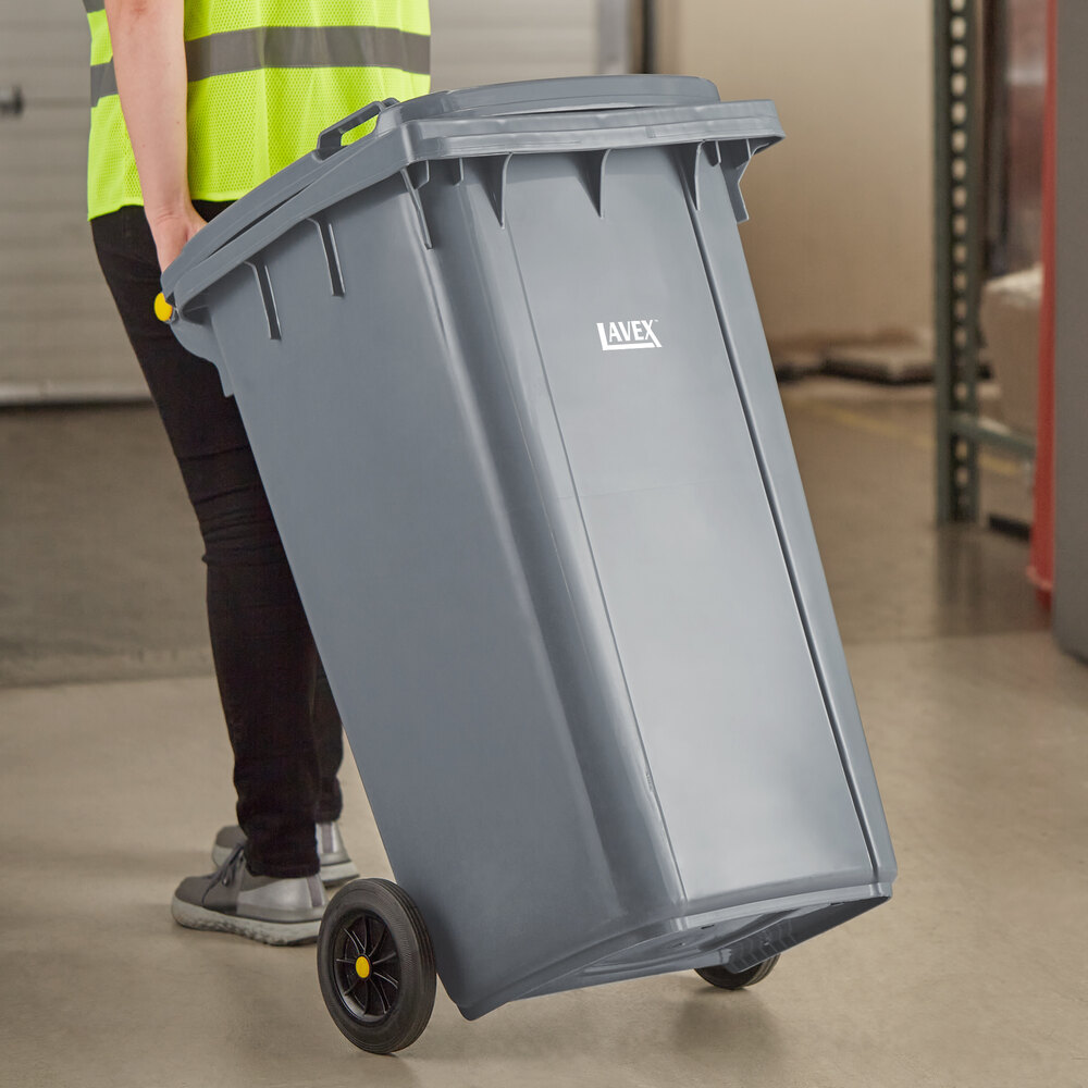 50 Gallon Gray Wheeled Rectangular Trash Can with Lid
