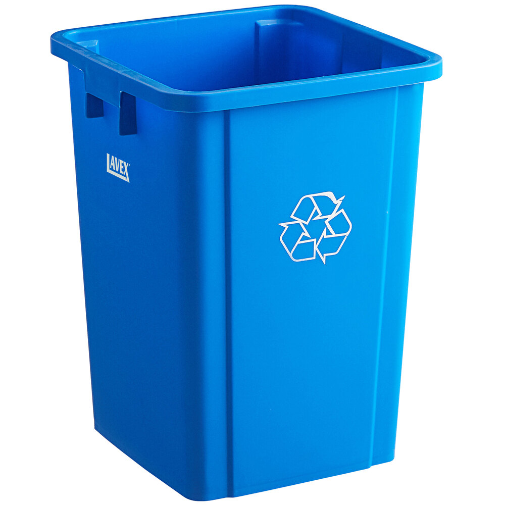 19 Gallon Blue Square Recycle Bin with Bottle / Can Lid