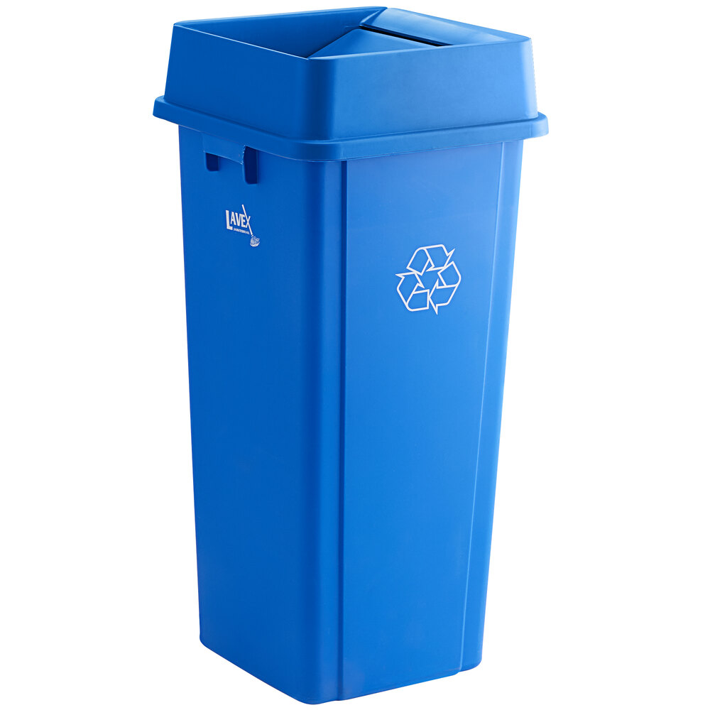 Restaurantware Lid ONLY: RW Clean 1 Recycling Can Lid, Fits 23 Gallon Trash Can - Two Bottle/Can Openings, Blue Plastic Lid for Waste Basket