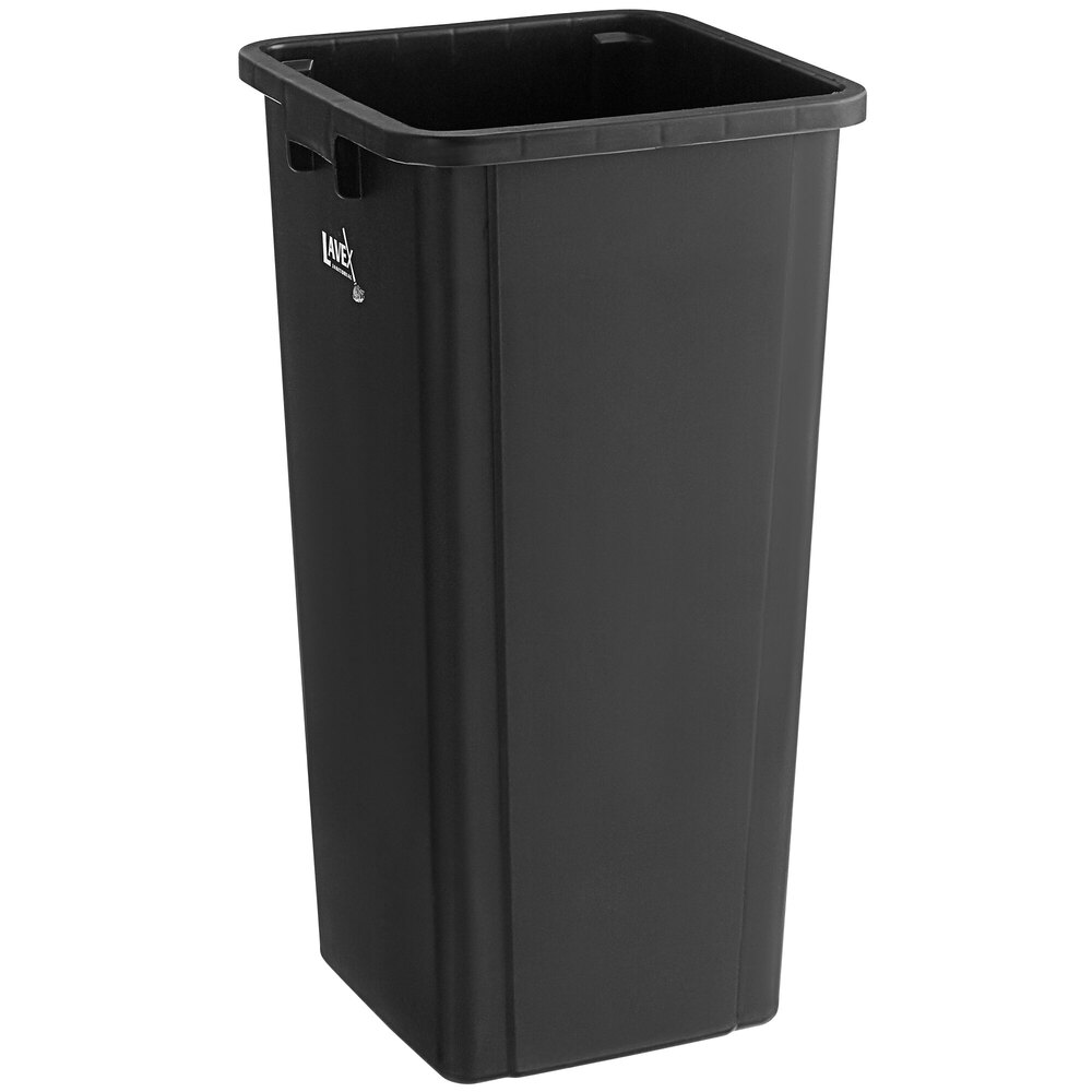 Lavex Janitorial 23 Gallon Black Square Trash Can with Swing Lid