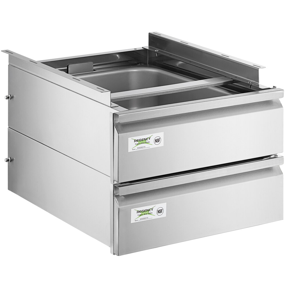 Regency 20 inch x 15 inch x 5 inch Double-Stacked Drawer Set with Stainless Steel Front
