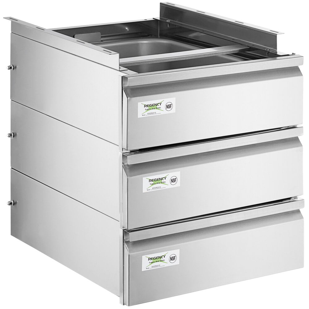 Regency 20 inch x 15 inch x 5 inch Triple-Stacked Drawer Set with Stainless Steel Front
