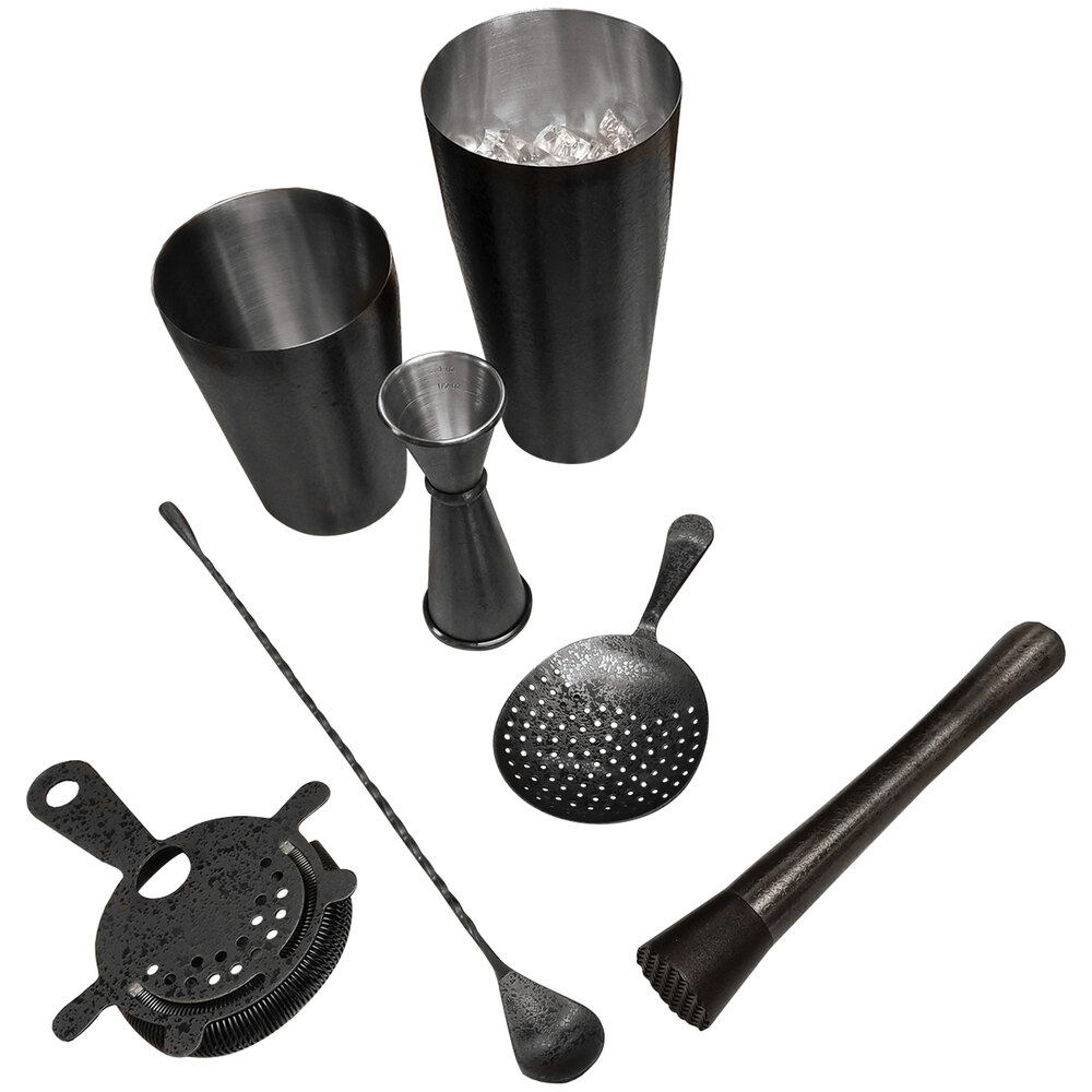 Tablecraft 10826 Premium Stainless Steel 7Piece Barware Set with Black