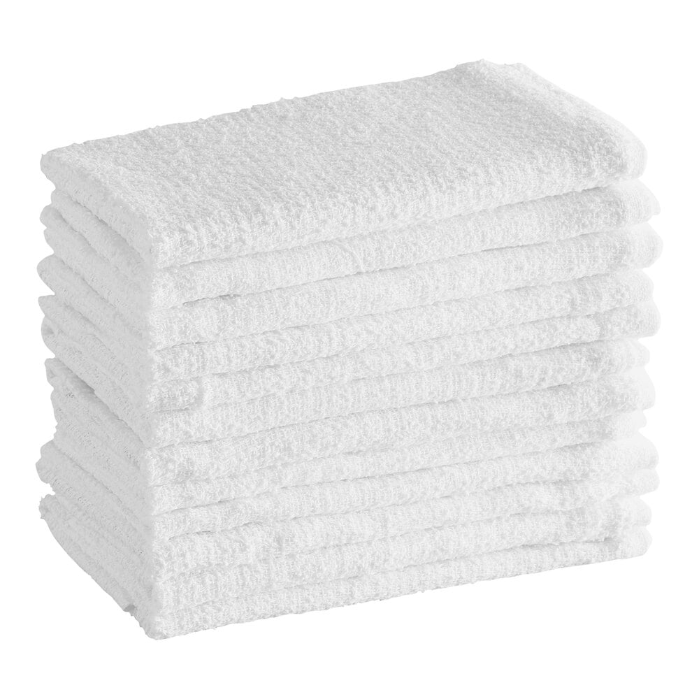 Choice 15 x 18 18 oz. White Cotton Textured Terry Bar Towel - 12/Pack