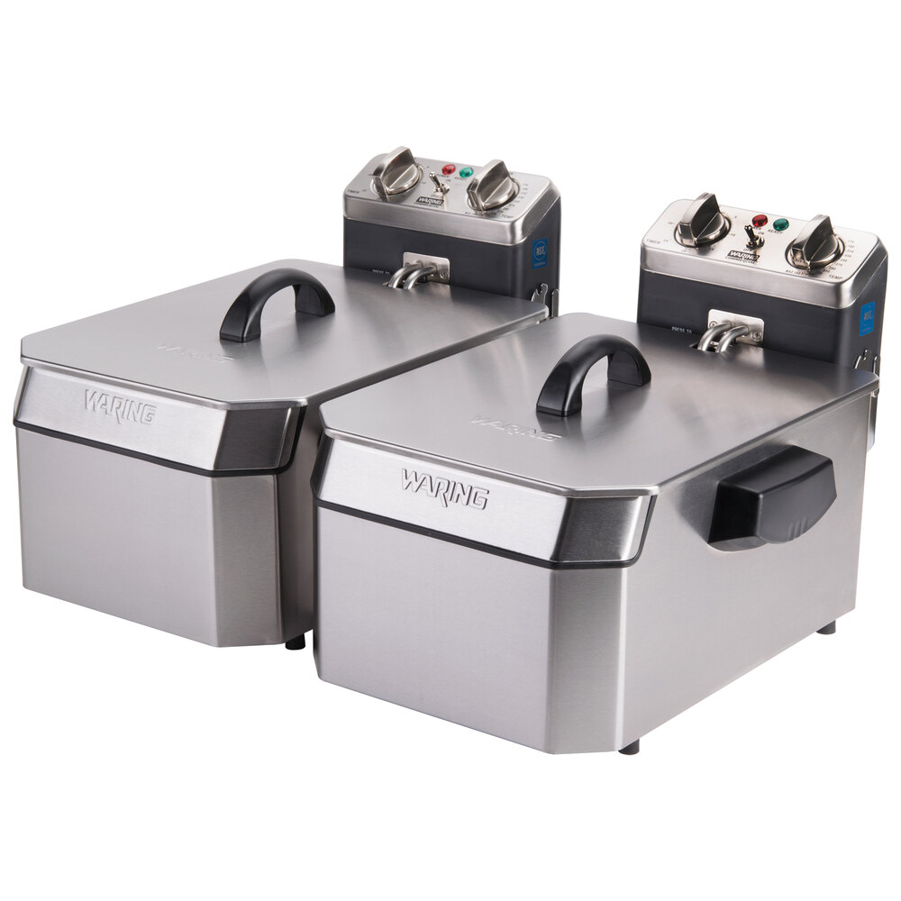 Waring WDF1500BD Double 15 lb. Commercial Countertop Deep Fryer Set 208V