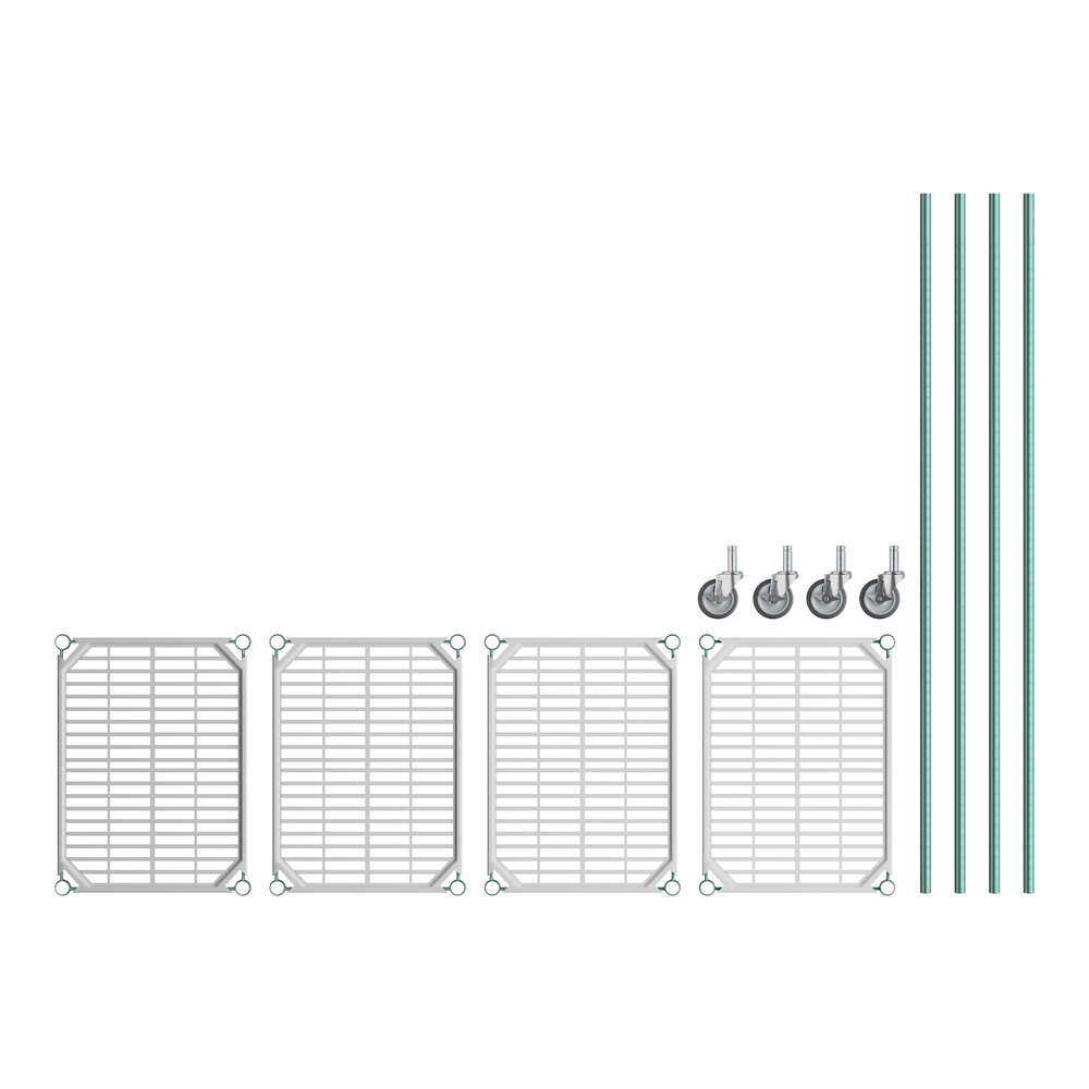 + 18" x 24" Green Epoxy Polymer Drop Mat 4-Shelf Kit with 64" Posts and ...