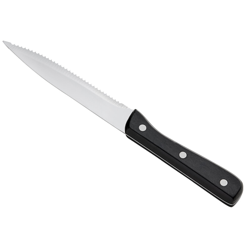Choice 4 3/4 Jumbo Stainless Steel Steak Knife with Black Bakelite Riveted Handle and Pointed Blade - 12/Case