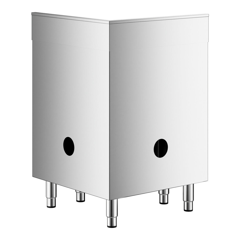 A white box with a stainless steel corner sink, hinged door, and lock.