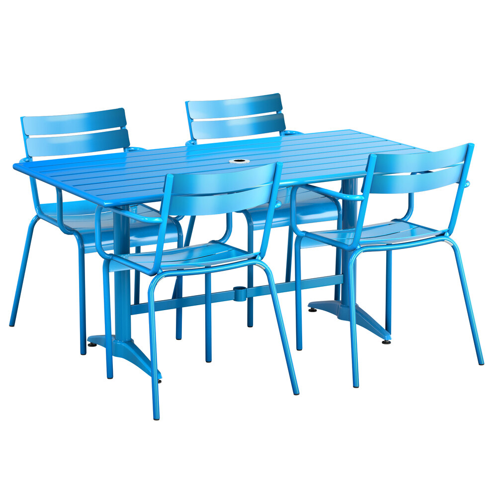 Lancaster Table & Seating 32" x 60" Blue Powder-Coated Aluminum Dining ...
