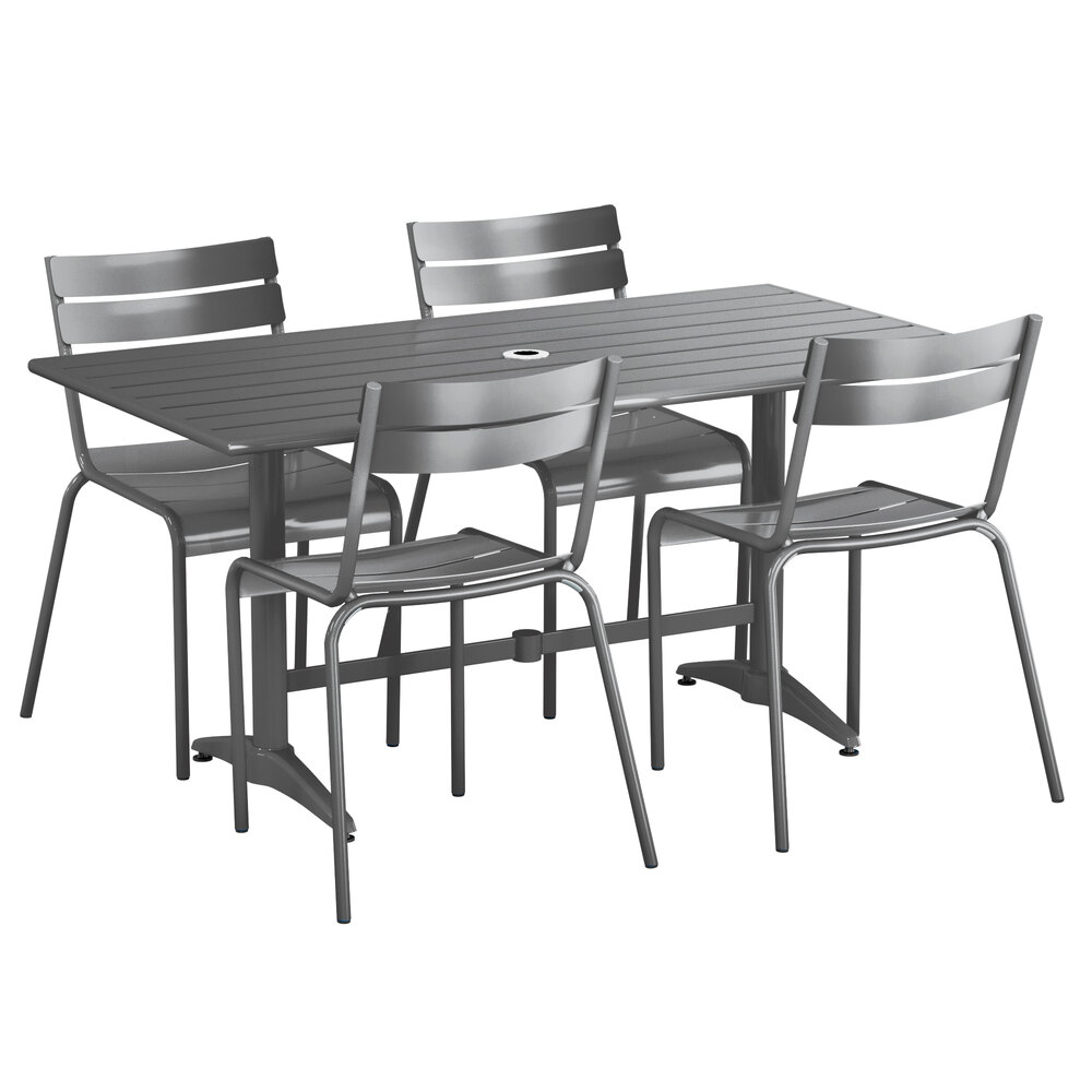 Lancaster Table & Seating 32" x 60" Matte Gray Powder-Coated Aluminum ...