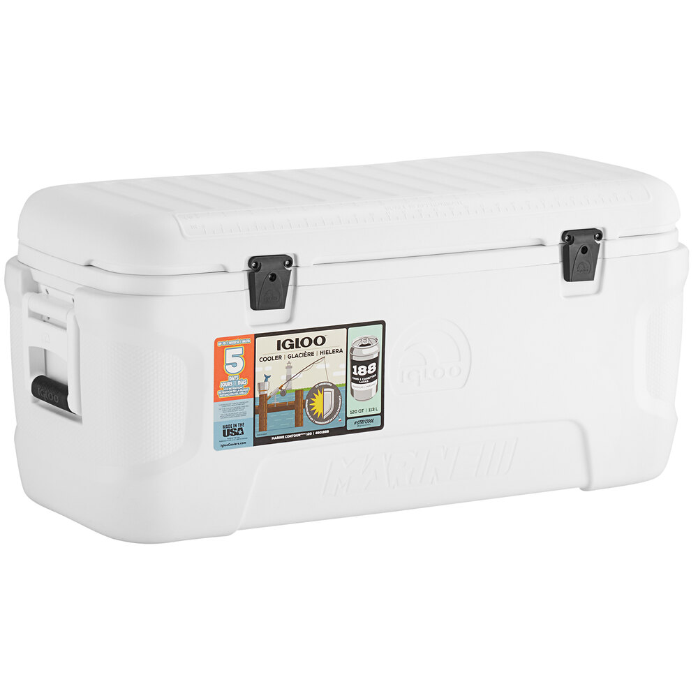 Igloo 50073 Marine Contour 120 Qt. White Cooler with Comfort Grip Side