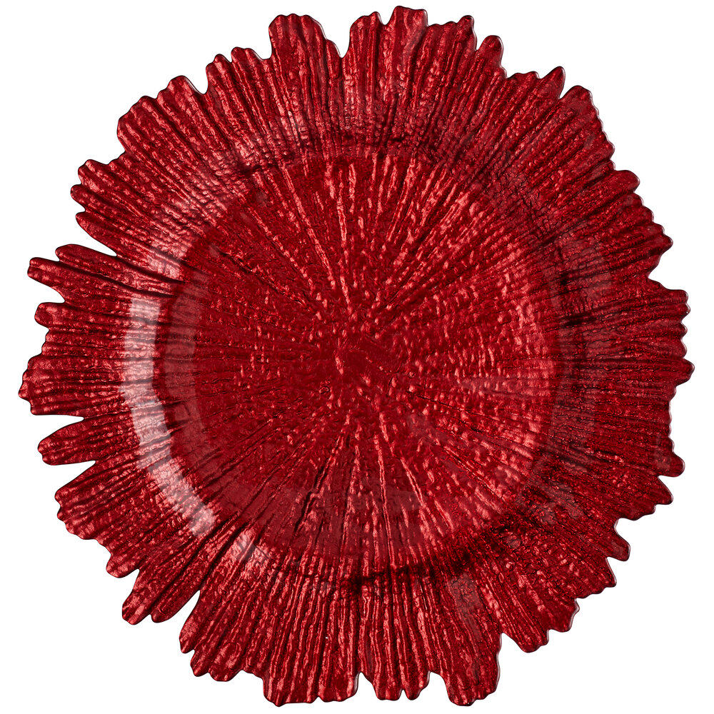 10 Strawberry Street SPR340 13 3/4" Sponge Red Glass Charger Plate 12