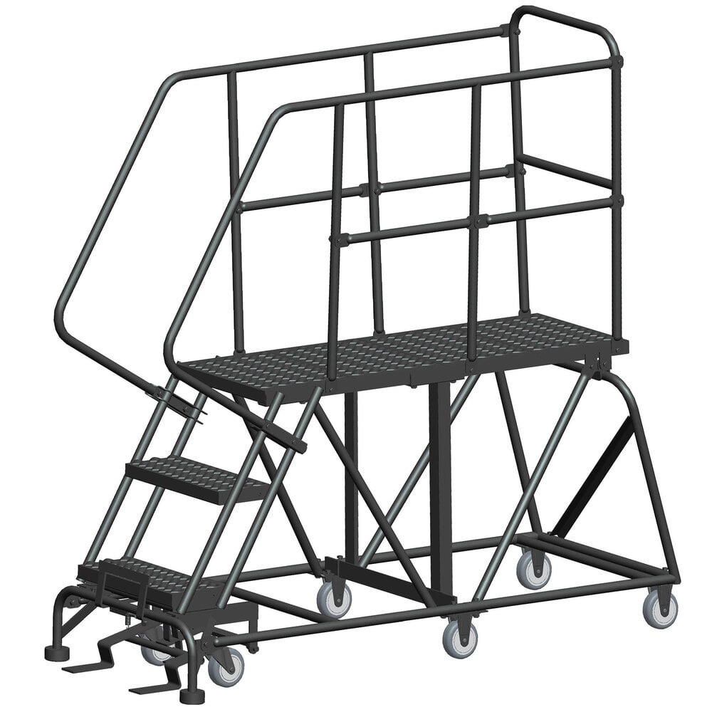 Stationary Platform With Rails Ballymore SEP3-2448 3-Step Heavy-Duty Steel Mobile Work Platform with ...