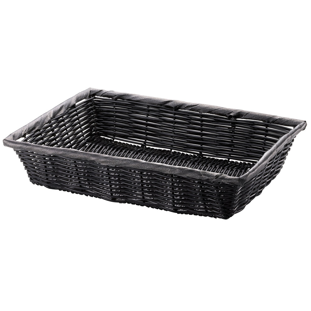 Tablecraft 2489 Black Rectangular Woven Basket 16" x 11 1/2" x 3"